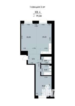 2-к квартира, вторичка, 79м2, 3/9 этаж