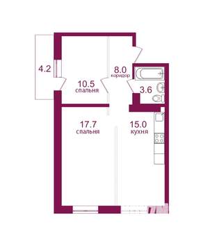 2-к квартира, строящийся дом, 59м2, 10/12 этаж