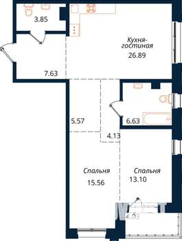 2-к квартира, строящийся дом, 87м2, 16/18 этаж