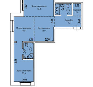 3-к квартира, вторичка, 68м2, 14/19 этаж