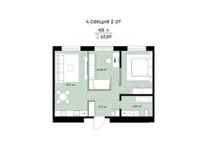 2-к квартира, вторичка, 64м2, 2/9 этаж