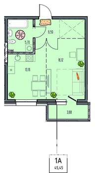 1-к квартира, вторичка, 45м2, 9/14 этаж