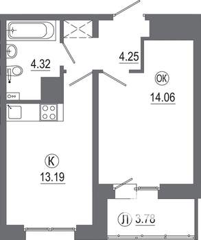 1-к квартира, вторичка, 39м2, 14/16 этаж