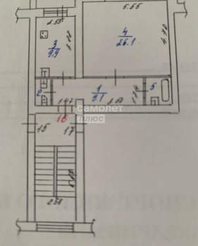 1-к квартира, вторичка, 55м2, 1/4 этаж