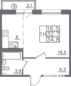 1-к квартира, вторичка, 35м2, 4/14 этаж