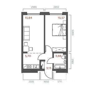 1-к квартира, строящийся дом, 44м2, 3/19 этаж