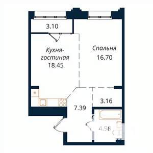 1-к квартира, строящийся дом, 54м2, 4/18 этаж