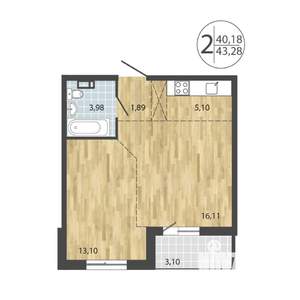 2-к квартира, строящийся дом, 43м2, 2/19 этаж