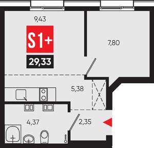 2-к квартира, вторичка, 29м2, 4/14 этаж