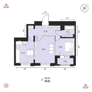 2-к квартира, вторичка, 58м2, 12/14 этаж