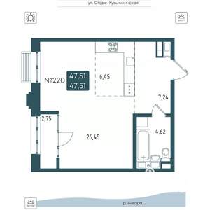 1-к квартира, вторичка, 48м2, 12/20 этаж