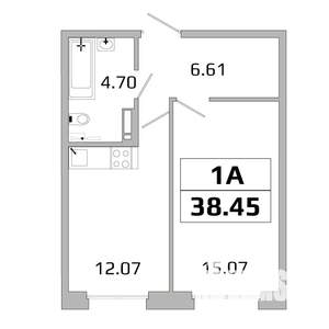 1-к квартира, вторичка, 38м2, 12/16 этаж