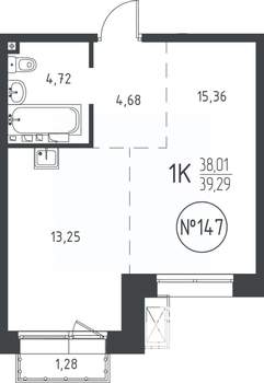 1-к квартира, вторичка, 39м2, 7/10 этаж