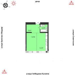 1-к квартира, строящийся дом, 44м2, 5/14 этаж