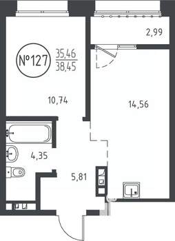 1-к квартира, вторичка, 38м2, 5/10 этаж