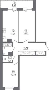 2-к квартира, вторичка, 70м2, 2/16 этаж