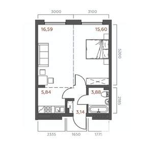 1-к квартира, вторичка, 45м2, 11/18 этаж