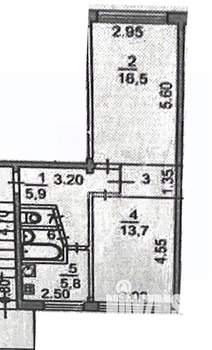 2-к квартира, вторичка, 47м2, 1/5 этаж