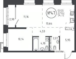 2-к квартира, вторичка, 54м2, 8/19 этаж