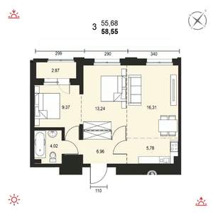 3-к квартира, вторичка, 59м2, 17/19 этаж