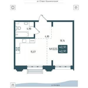1-к квартира, вторичка, 43м2, 13/20 этаж