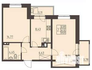 2-к квартира, строящийся дом, 60м2, 4/17 этаж