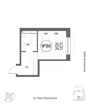 Студия квартира, строящийся дом, 26м2, 7/19 этаж