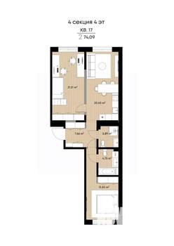 2-к квартира, вторичка, 74м2, 4/9 этаж