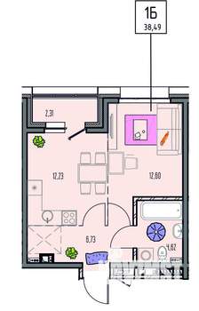 1-к квартира, вторичка, 38м2, 7/18 этаж