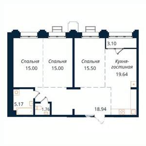 3-к квартира, строящийся дом, 94м2, 2/18 этаж