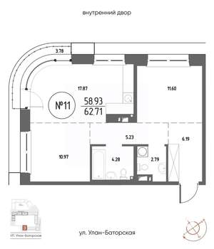 2-к квартира, строящийся дом, 63м2, 3/20 этаж