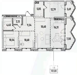 4-к квартира, вторичка, 101м2, 8/19 этаж