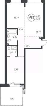 2-к квартира, вторичка, 76м2, 2/10 этаж