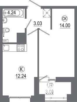 1-к квартира, вторичка, 37м2, 9/16 этаж