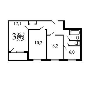 3-к квартира, вторичка, 59м2, 3/5 этаж