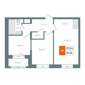 3-к квартира, вторичка, 57м2, 5/14 этаж