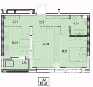 2-к квартира, вторичка, 53м2, 5/13 этаж