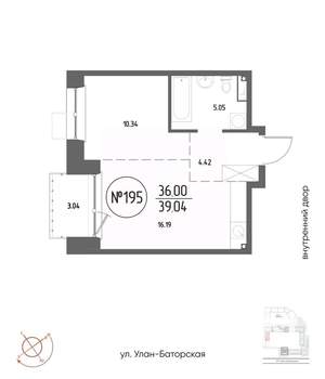 1-к квартира, вторичка, 39м2, 8/19 этаж
