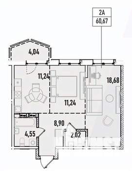 2-к квартира, вторичка, 61м2, 7/19 этаж