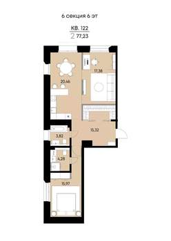2-к квартира, вторичка, 77м2, 6/9 этаж