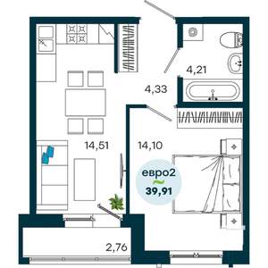 1-к квартира, строящийся дом, 40м2, 3/19 этаж