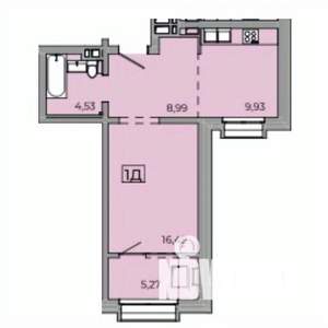 1-к квартира, строящийся дом, 46м2, 13/15 этаж