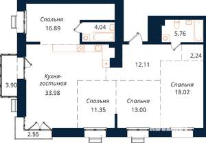 4-к квартира, вторичка, 124м2, 16/18 этаж