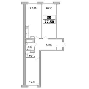 2-к квартира, вторичка, 78м2, 8/16 этаж