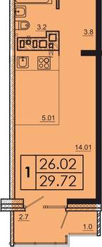 1-к квартира, вторичка, 30м2, 12/16 этаж