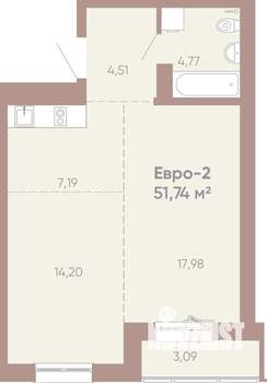 1-к квартира, вторичка, 52м2, 16/16 этаж