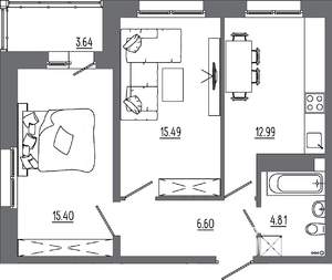 2-к квартира, вторичка, 59м2, 8/14 этаж