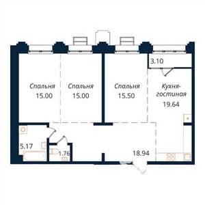 3-к квартира, строящийся дом, 94м2, 5/18 этаж