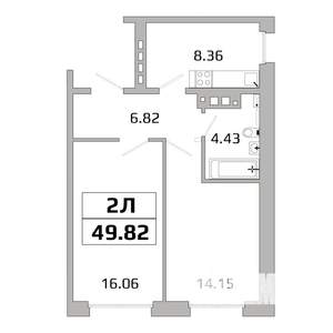 2-к квартира, вторичка, 50м2, 8/16 этаж