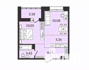 1-к квартира, строящийся дом, 39м2, 9/10 этаж